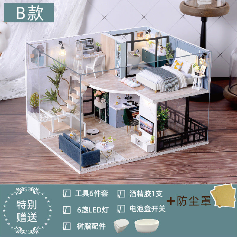 Wholesale fun DIY cabin model wooden hand-assembled toy villa house